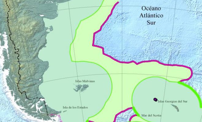 En fucsia nuevo límite de la plataforma continental Argentina